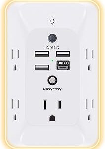 Outlet Extender with Night Light, HANYCONY Multi Plug Outlet