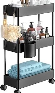 Pipishell Slim Storage Cart with Wheels - 3 Tier Bathroom