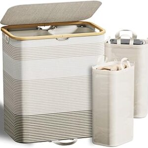 Double Laundry Hamper with Lid and Removable Bags, 150L Larg