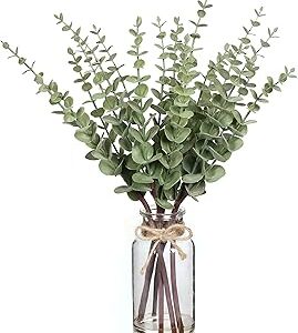 VIERENA 17.5" Artificial Eucalyptus Stems in Glass Vase with