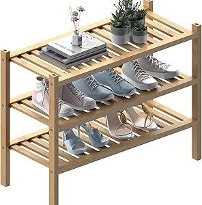 (Thick Bamboo Shoe Rack for Entryway, 3-Tier Free Standing S