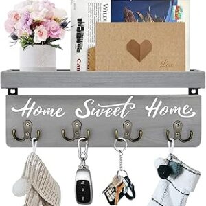 buways Key Holder Wall Mount with 4 Double Hooks-Solid Wood