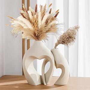 White Vases for Decor, Heart Shaped Ceramic Vase Set of