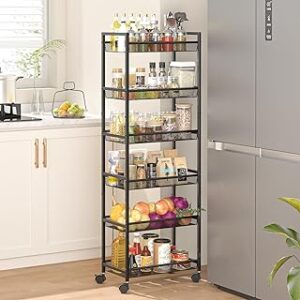 6 Tier Slim Rolling Storage Cart, Narrow Mobile Shelving Uni