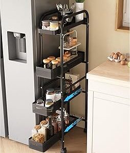 UMDONX Slim Storage Cart 4 Tier with Pull Out Basket