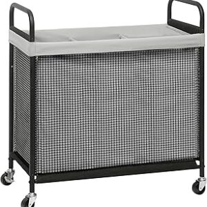 STORAGE MANIAC Rolling Laundry Hamper with Wheels 3-Section