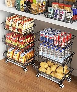 3-Tier Rolling Pantry Floor Organizer and Storage
